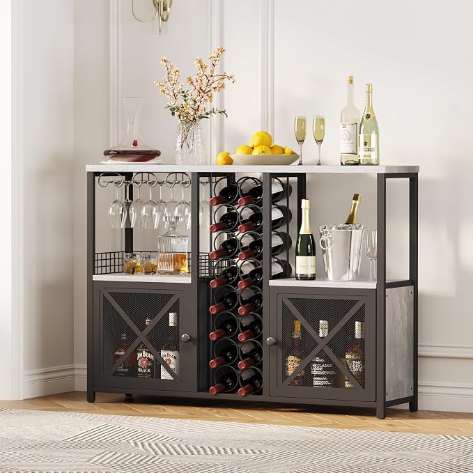 Homeiju Mini Bars for Home, Wooden Coffee Bar Cabinet, Modern Liquor Cabinet - Image 5