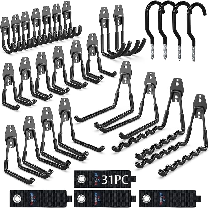 3-H Garage Wall Hooks 31 Pack, Garage Hooks Heavy Duty by 3-H