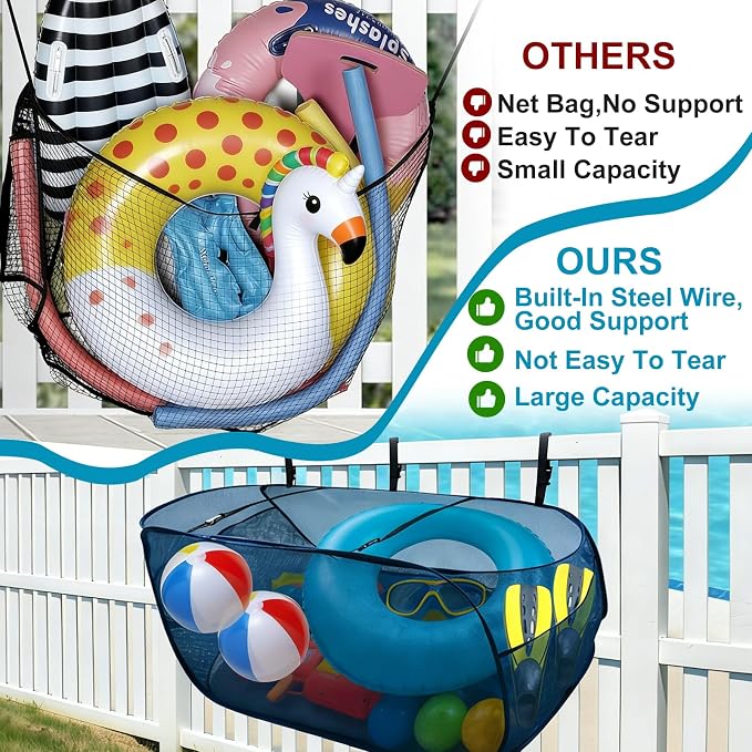Pop-Up Pool Float Storage Bag, 47x23.6x23.6inch Hanging Mesh Organizer - Image 4
