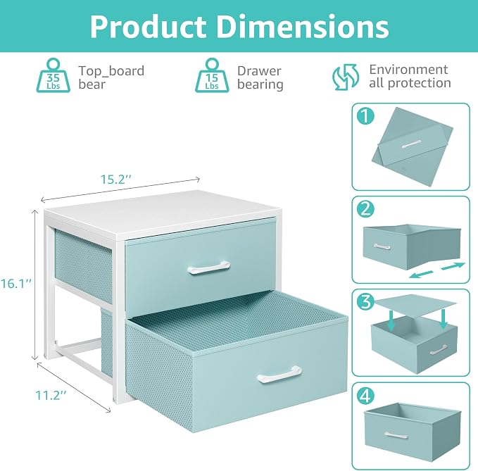 BOLUO Stackable Storage Drawers Closet Organizers and Storage Fabric Blue 2 - Image 3