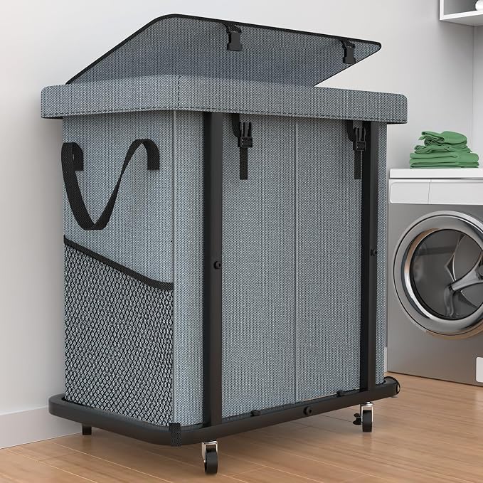 50 Gal Laundry Basket with Lid, Rolling Laundry Hamper with Wheels, Dirty by Unlockyourhomestoragelife