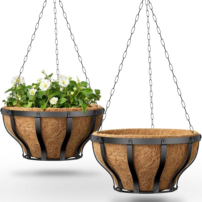 VOXOR Metal Hanging Baskets for Plants, Heavy Duty Wrought Iron Hanging Baskets by VOXOR
