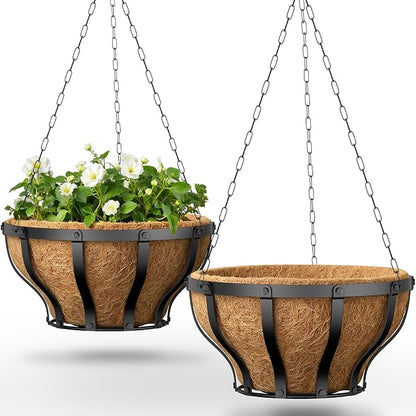 VOXOR Metal Hanging Baskets for Plants, Heavy Duty Wrought Iron Hanging Baskets by VOXOR