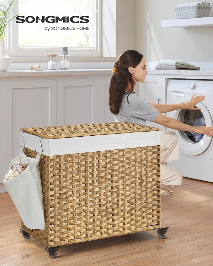 SONGMICS Laundry Hamper with Lid, 42.3 Gallons, Rolling Laundry Basket with - Image 2