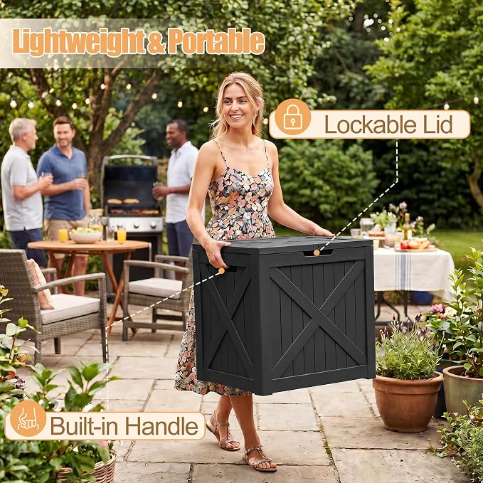 35 Gallon Waterproof Resin Deck Box, Outdoor Lock Toy Storage Bins Container - Image 3
