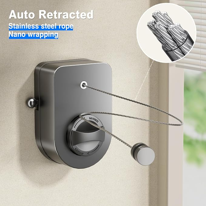 Mustorn Retractable Clothesline Indoor, Non-Sagging Outdoor Clothes Line - Image 4