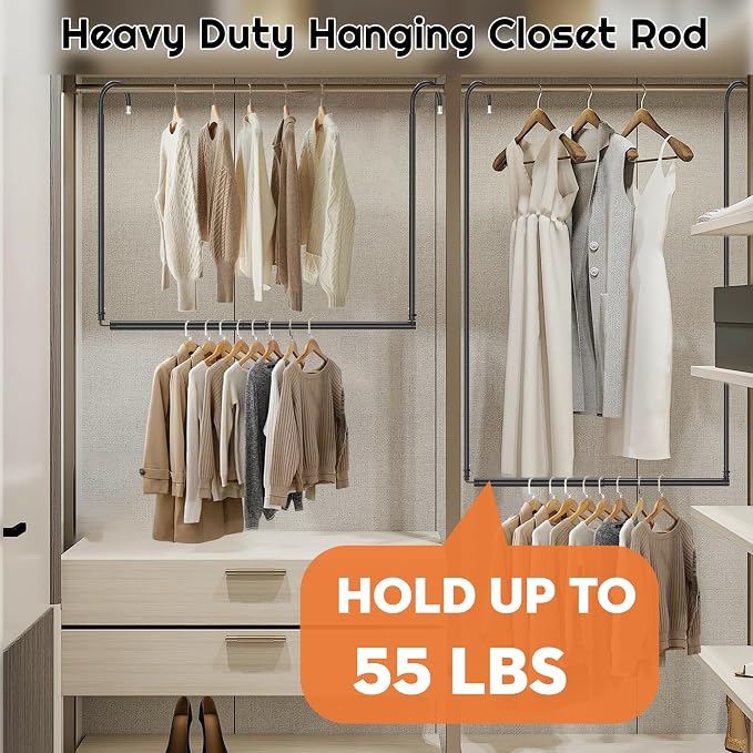 Hanging Closet Rod Adjustable Width Height Closet Rods - Image 2