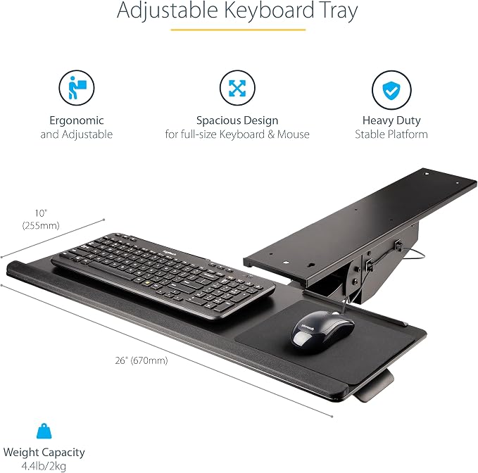 StarTech Under Desk Keyboard Tray, Mount Computer, Pad Wrist Rest - Image 3
