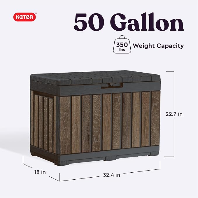 Keter Signature Everwood 50 Gallon Resin Deck Box-Organization and Storage - Image 2