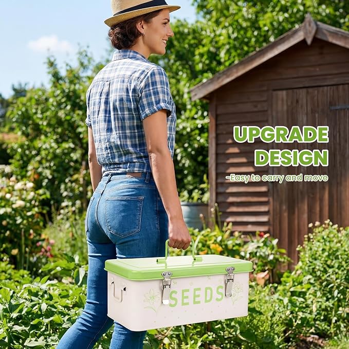 Seed Storage Organizer with Lid, Metal Seed Bin Seed Packet Container with 100 - Image 7