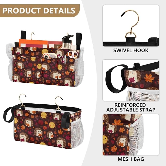 Autumn Leaves Sun Hedgehogs Brown Bedside Caddy - Image 5