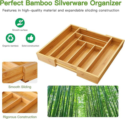 Pipishell Bamboo Expandable Silverware Drawer Organizer, Adjustable Kitchen - Image 5