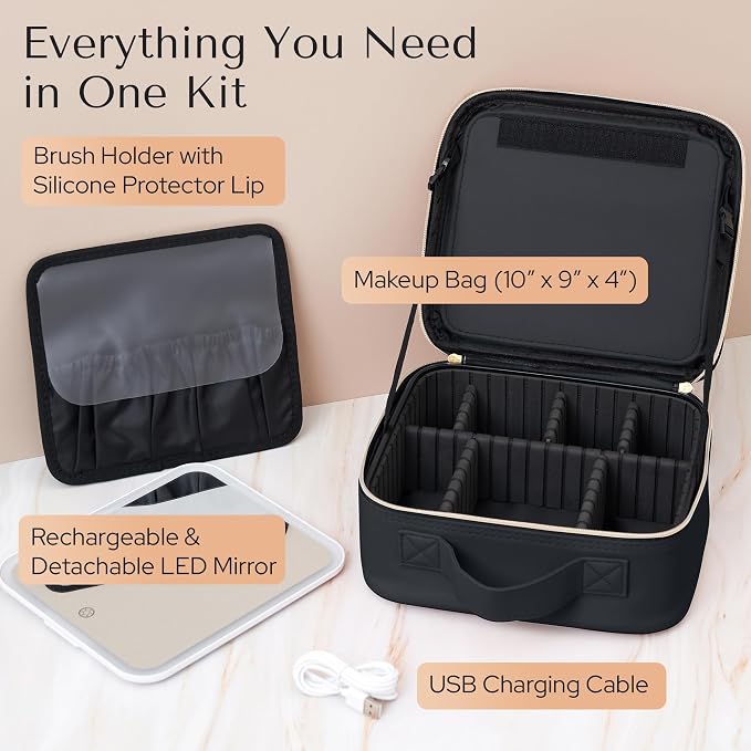Makeup Bag with LED Mirror – Travel Cosmetic Organizer with Lighted Mirror - Image 6