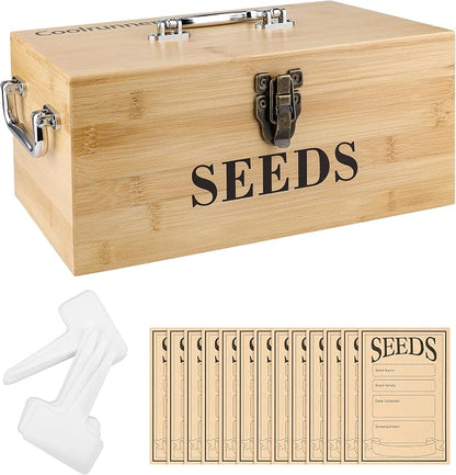 Coolrunner Wood Seed Saving Box, Seed Storage Organizer Case, Seed Packet by Coolrunner