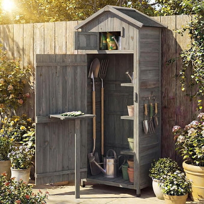 Goplus All-in-One Storage Shed, Vertical Utility Tool Organizer w/Shelves & - Image 9