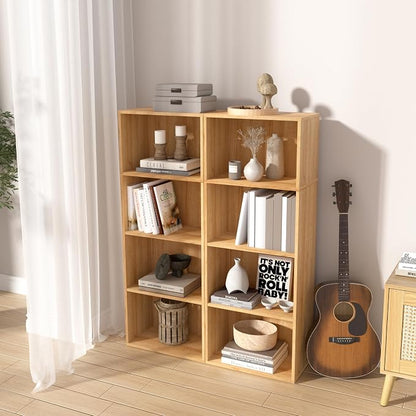 Wooden 4 Cube Storage Organizer, 4 Tier Tall Modern Bookshelf Freestanding - Image 7