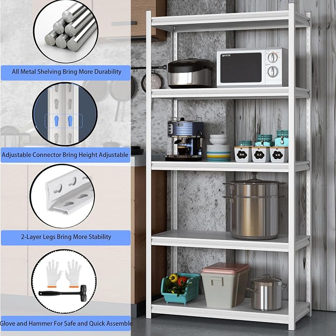 5 Tier Metal Storage Shelves Adjustable Garage Shelving, Heavy Duty Industrial - Image 5