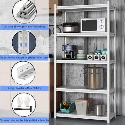5 Tier Metal Storage Shelves Adjustable Garage Shelving, Heavy Duty Industrial - Image 5