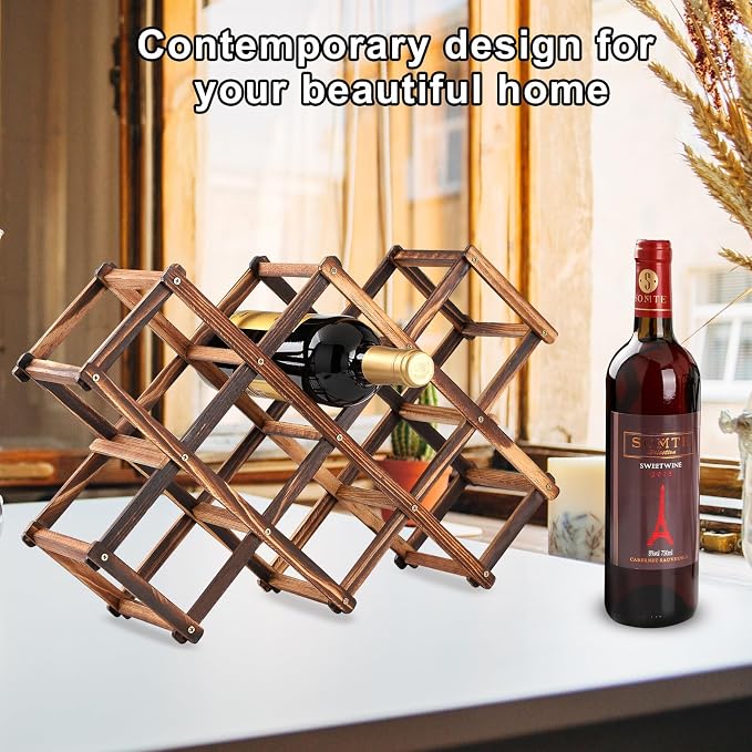 Freestanding Wine Rack, Holds up to 10 Bottles, Foldable Countertop & Cabinet - Image 4