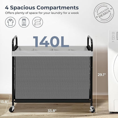 STO STO Laundry Hamper 4 Section, 140L Rolling Laundry Sorter Cart - Image 5