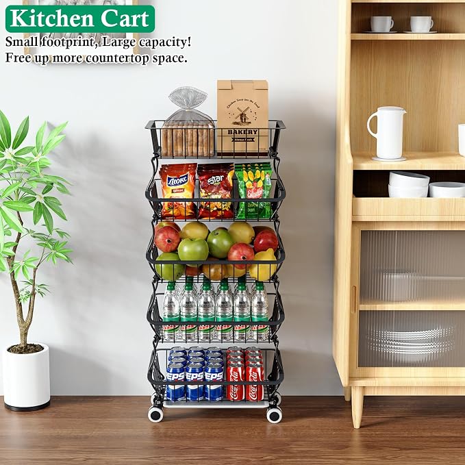 5 Tier Fruit Basket for Kitchen, Stackable Bins Wire Rack - Image 7