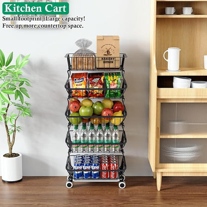 5 Tier Fruit Basket for Kitchen, Stackable Bins Wire Rack - Image 7
