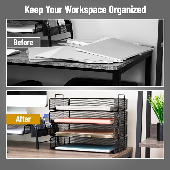 Mind Reader Stackable Paper Tray, Desktop Organizer, File Storage, Metal Mesh - Image 5