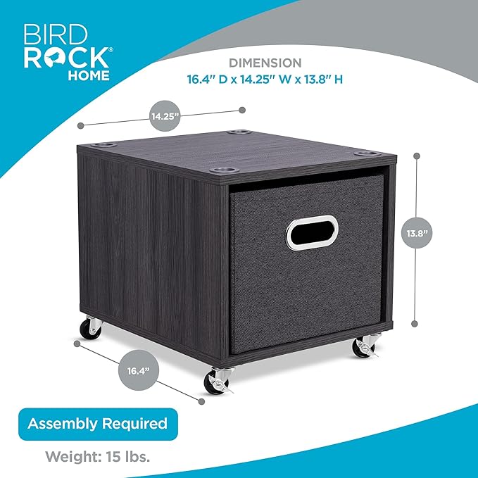 BIRDROCK HOME Rolling File Cabinet – Decorative Storage Shelf w/Removable Bins - Image 3
