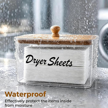 Dryer Sheet Holder with Bamboo Lid, Acrylic Laundry Clear Dryer Sheets - Image 6