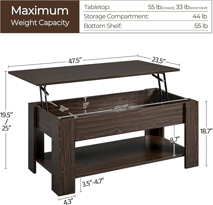 Yaheetech Lift Top Coffee Table - Image 3