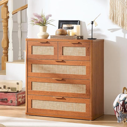 LEYAOYAO Rattan Dresser for Bedroom Set of 2, 33.5" Tall Chest of Drawers - Image 9
