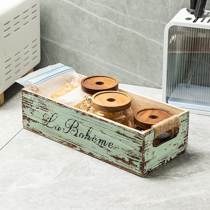 TIMRIS Farmhouse Distressed Wooden Storage Box, Rustic Bathroom Decor Box - Image 4