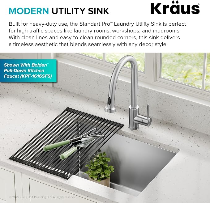 Kraus KHU101-24L Standart PRO 24-inch Undermount 16 Gauge Single Bowl Laundry - Image 5