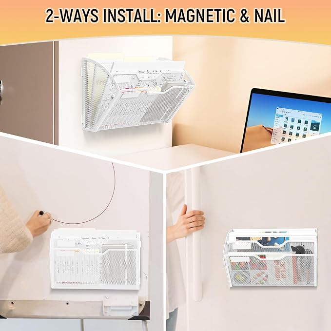 Docnest 3 Pack 3 Tier Dual-Mount Magnetic Mesh File Holders, Wall Organizer | - Image 5