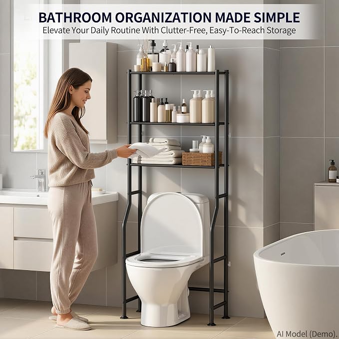 3-Tier Over The Toilet Storage, Freestanding Metal Bathroom Shelves, Space - Image 3