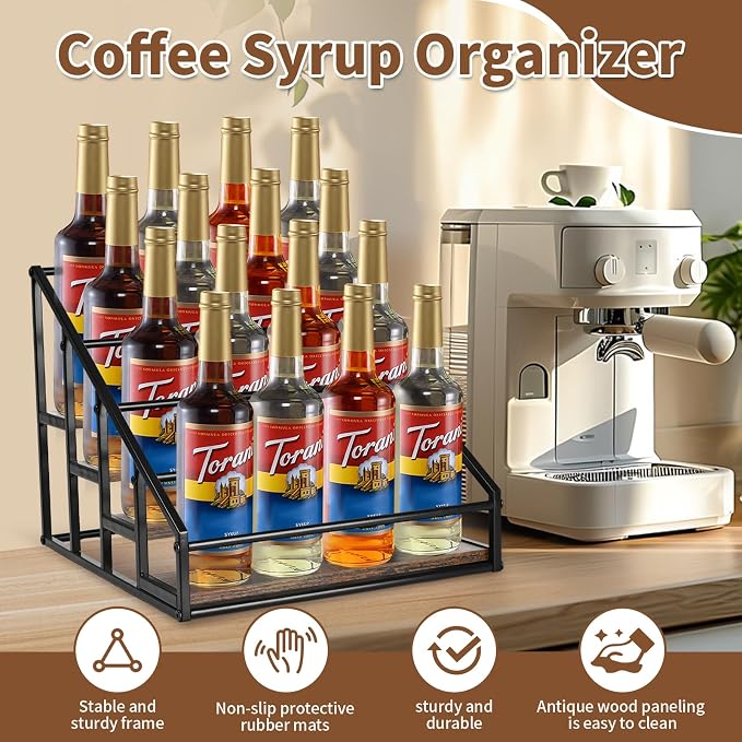 Coffee Syrup Rack Organizer, Liquor Bottle Display Shelf, Water cup display - Image 2