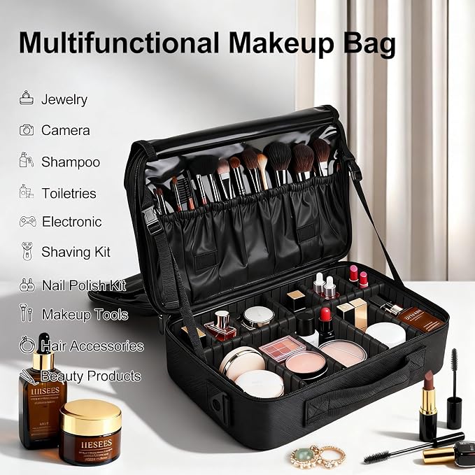 Greenfeather Travel Makeup Bag, Professional Cosmetic Train Case Organizer - Image 6