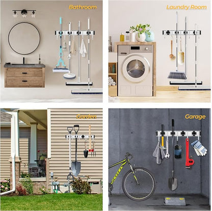Broom Holder Wall Mount, 4 Star Roller Clips & 5 Extra Long Hooks, Thickened - Image 6