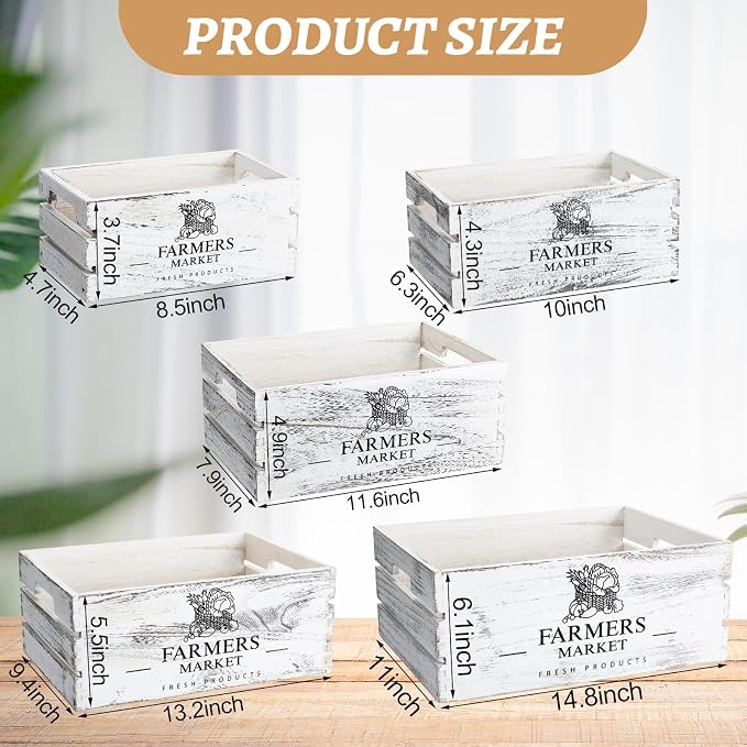 Barydat Set of 5 Wood Crates for Display Decorative Nesting Wooden Crate Storage - Image 3