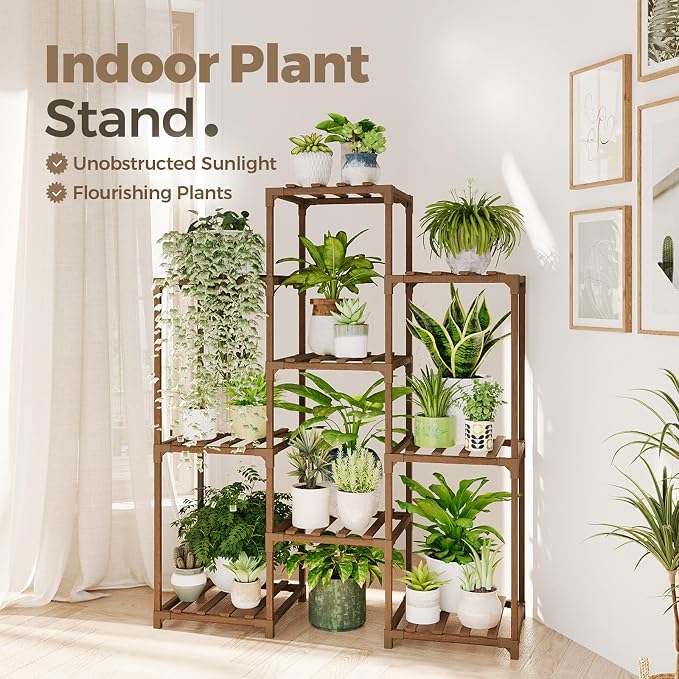 Bamworld Plant Stand Indoor Plants Shelf Outdoor Wood Plant Rack - Image 2