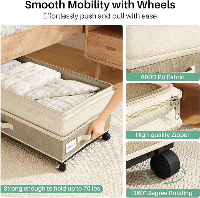Kitstorack 2Pack Height-adjustable Under Bed Storage - Image 4