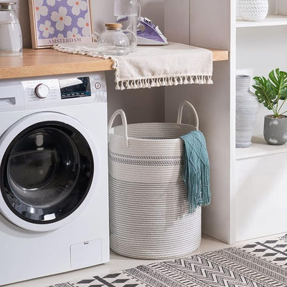 YOUDENOVA Woven Rope Laundry Hamper Basket, 58L Tall Luandry Basket, Baby - Image 6