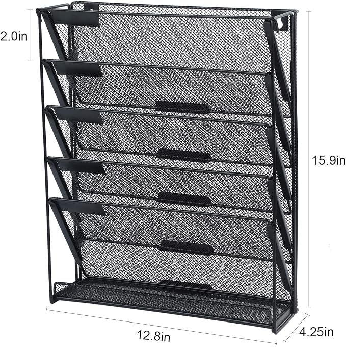 samstar Wall File Holder, 6-Tier Hanging Wall File Organizer Wall Mount Paper - Image 2