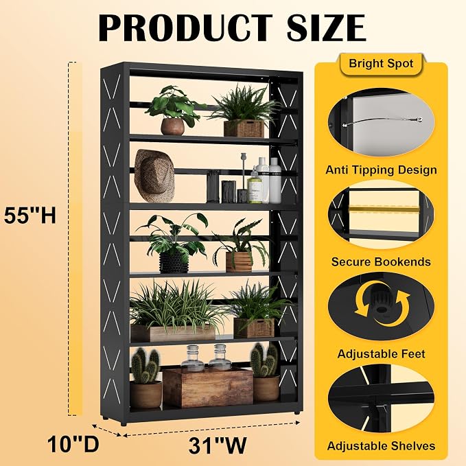 5 Tier Bookcase, Industrial Bookshelf, Home Office Bookcase Shelf Storage - Image 3