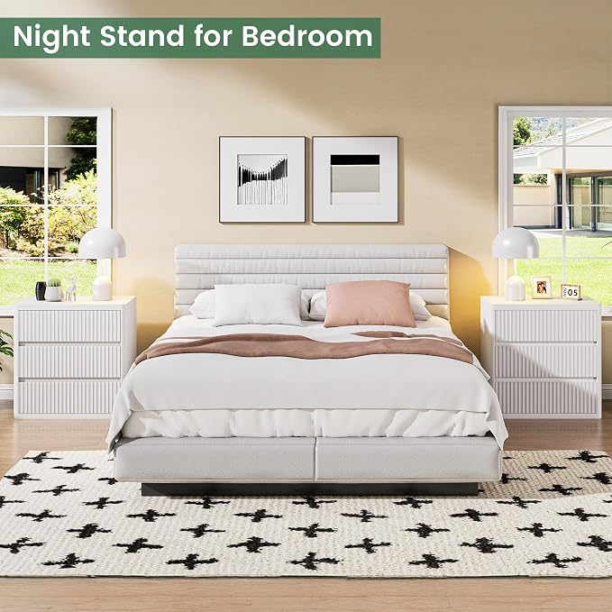White Nightstand Set of 2, 3 Drawers Night Stand Set, Mid Century Modern Bed - Image 7