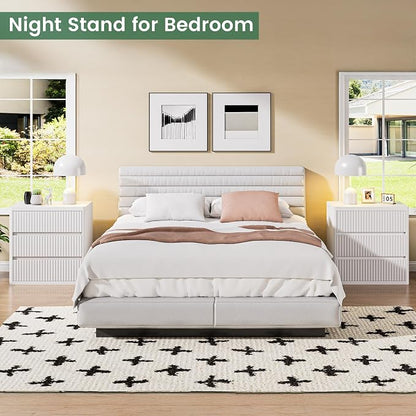 White Nightstand Set of 2, 3 Drawers Night Stand Set, Mid Century Modern Bed - Image 7