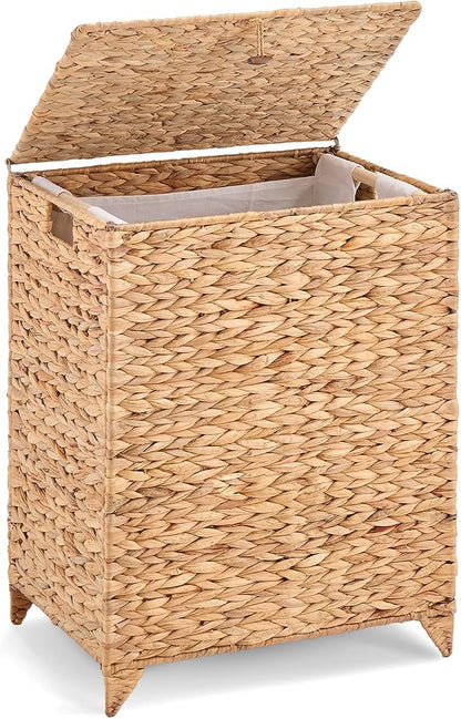 Large Laundry Hamper with Lid, Handwoven Hyacinth Rattan Clothes Hamper with by LGENHOOMHandwovenNaturalWaterHyacinthBasket