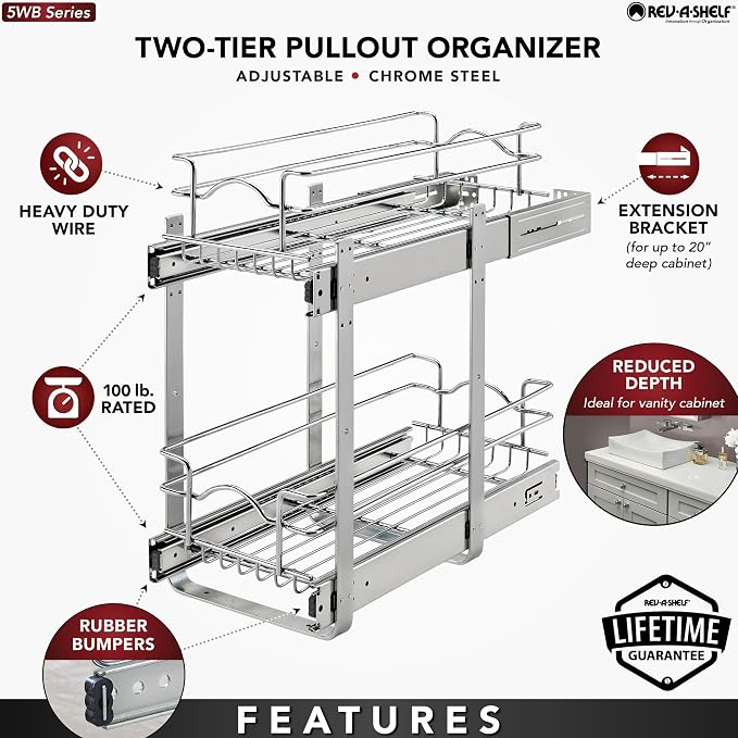 Rev-A-Shelf 2-Tier Kitchen Cabinet Pullout Shelf and Drawer Organizer Slide Out - Image 3