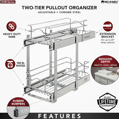 Rev-A-Shelf 2-Tier Kitchen Cabinet Pullout Shelf and Drawer Organizer Slide Out - Image 3