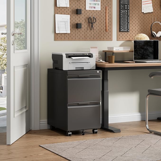 2 Drawer File Cabinet with Lock, Rolling Vertical File Cabinets - Image 2